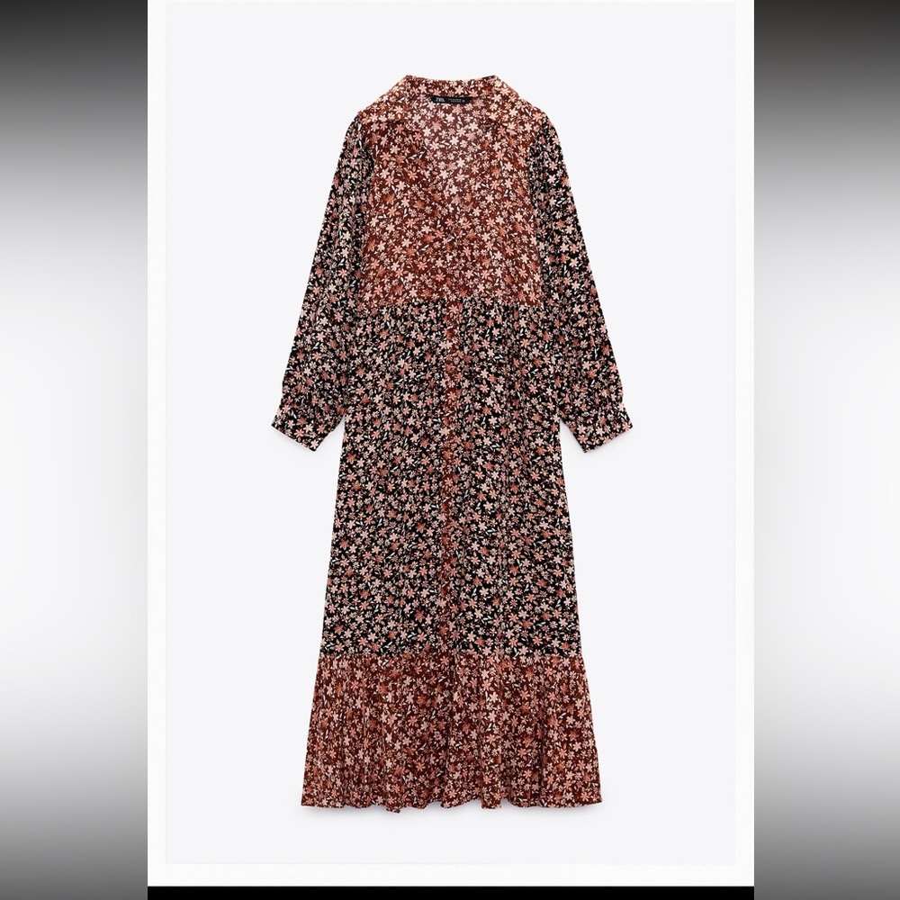 Zara Floral Print Dress Size M Maroon 8741/286